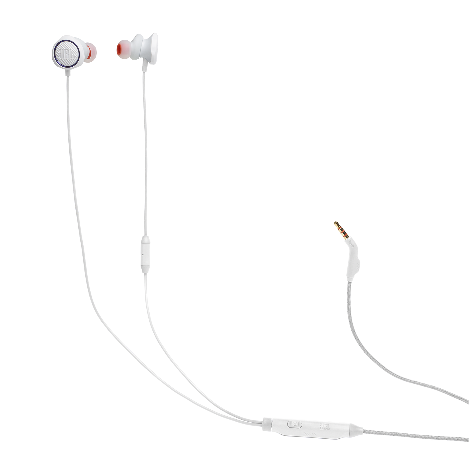 JBL Quantum 50 - White - Wired in-ear gaming headset with volume slider and mic mute - Hero